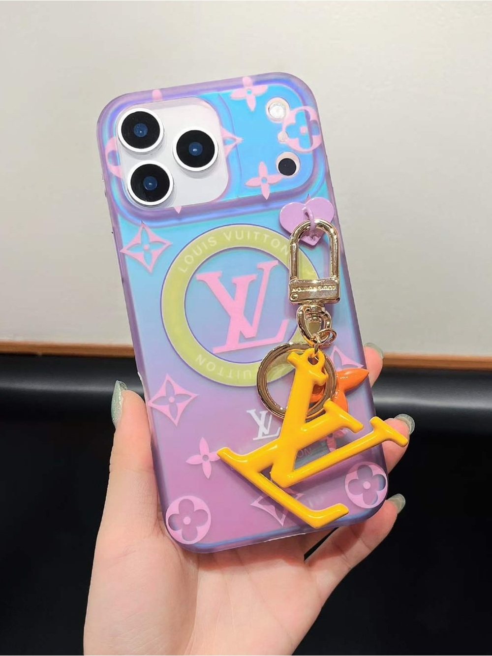 Purple Gradient Logo iPhone Case with Yellow Charm